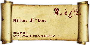 Milos Ákos névjegykártya